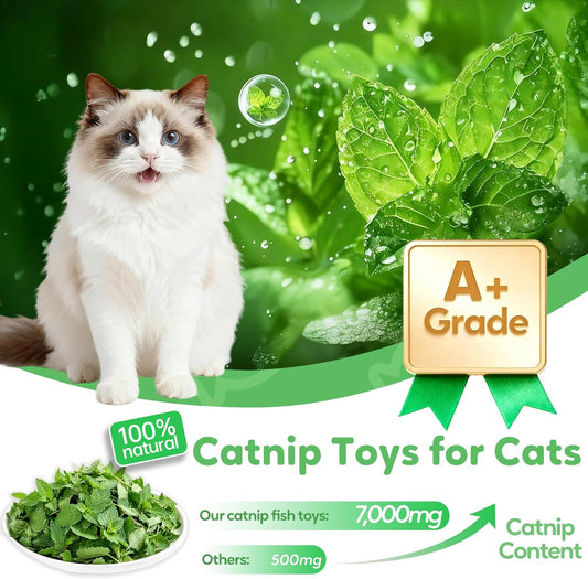 Catnip Toys Saury Fish, Cat & Kitten Chew Kicker Interactive Crinkle Toys for Bored Indoor Adult Cats & Kitten, Cat Gifts Teething Toys Soft and Durable for All Breeds